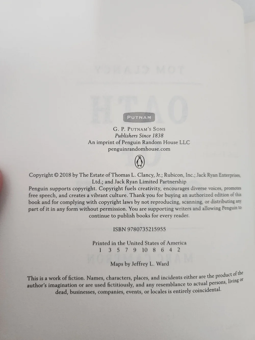 Tom Clancy's Oath of Office Hardcover Book
